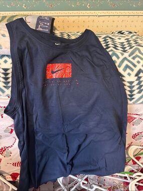 Nike Navy Blue Tank Top with Red Graphic